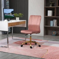 Sedia da ufficio design contemporaneo poltrona girevole 360° ergonomica schienale curvo altezza regolabile rivestimento velluto 56 x 60 x 102 cm rosa e dorato