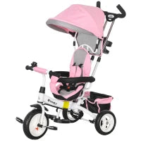 Triciclo per Bambini con Maniglione 6 in 1, Tettuccio Regolabile e Cintura di Sicurezza, Età 1-5 Anni, Rosa