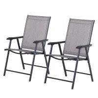 Set 2 Sedie Pieghevoli da Esterni in Acciaio e Texteline Per Giardino Veranda Terrazzo, Grigio, 58 x 64 x 94cm