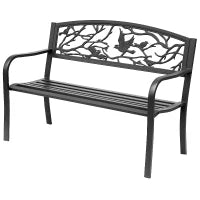 Panchina da Giardino 3 Posti, Stile Rustico Chic, 127L x 60l x 85H cm, Metallo Resina Epossidica Anticorrosione, Nero