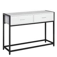 Tavolo Consolle per Ingresso con 2 Cassetti, Piano d'appoggio in Legno Bianco e Gambe in Metallo Nero 120x34x81cm
