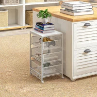 Carrello Portaoggetti a 3 Livelli in Truciolato e Acciaio, 34x29.5x57.5 cm, Bianco