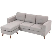 Divano ad angolo reversibile in velluto a coste, 3 posti con penisola, telaio in acciaio, 192x137x84cm, Grigio chiaro