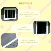 Cuccia per Cani da Esterno con Terrazza, Finestra e Tetto Impermeabile, 124x112x105cm, Grigio