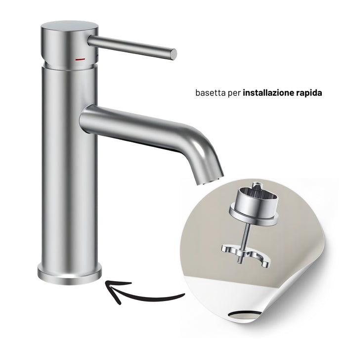 Miscelatore per lavabo jazz con leva in metallo e sistema quickinstall integrato *** finitura- nickel spazzolato, con...