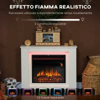 Camino Elettrico con Fiamma a 12 Colori e 5 Luminosità, Telecomando e Timer, 98x25x80 cm, Bianco e Nero