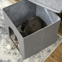 Casetta per Gatti Pieghevole a Cubo con Cuscino e Tappetino Tiragraffi, 36.5x36.5x36.5 cm, Grigio