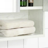 kleankin Armadietto con Specchio a 4 Sezioni con Ripiani Regolabili, Specchiera Bagno in Legno e Vetro, 90x15x75 cm, Bianco