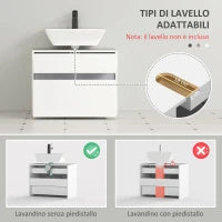 Mobiletto Sottolavabo e Copricolonna per il Bagno, in Legno Bianco con 2 Cassetti e Taglio a U, 67 x 36 x 52cm