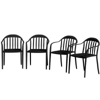 Set 4 Sedie da Giardino Impilabili in PP con Schienale Alto e Braccioli, 57x54x78 cm, Nero