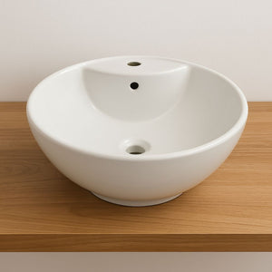 Lavabo d'appoggio ceramica bianco tondo lavandino arredo bagno cm 46x46x17