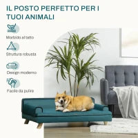 Divano per Cani Grandi con Imbottitura, Rivestimento Morbido e Lavabile, Gambe in Legno, Verde