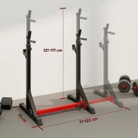 Supporto per Bilanciere con Altezza e Larghezza Regolabili in Acciaio, 77-122x73x121-171cm, Nero e Rosso