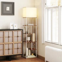 Lampada da Terra con Ripiani Temperature di Colore Regolabili 3000K-6500K Telecomando Lampadina E27 Legno naturale