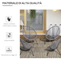Set di 4 Sedie da Giardino Ovali in Rattan PE e Metallo in Stile Boho Chic, Grigio Chiaro