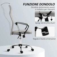 Sedia Ergonomica da Ufficio Girevole, Altezza Regolabile e Schienale a Rete, 63x65x109-119 cm, Grigio Chiaro