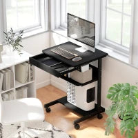 Scrivania PC con Cassetto Scorrevole, 2 Ripiani e 4 Rotelle, in Legno e Metallo, 56x51x79 cm, Nero