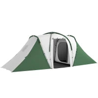 Tenda da Campeggio 4-6 Persone con 2 Camere, in Poliestere e Fibra di Vetro, 555x225x190 cm, Grigio e Verde