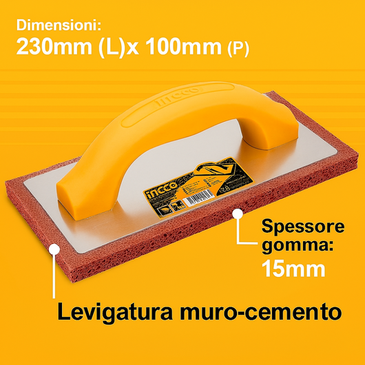 Frattone professionale in gomma 230x100 mm intonaco stucco muratura ingco