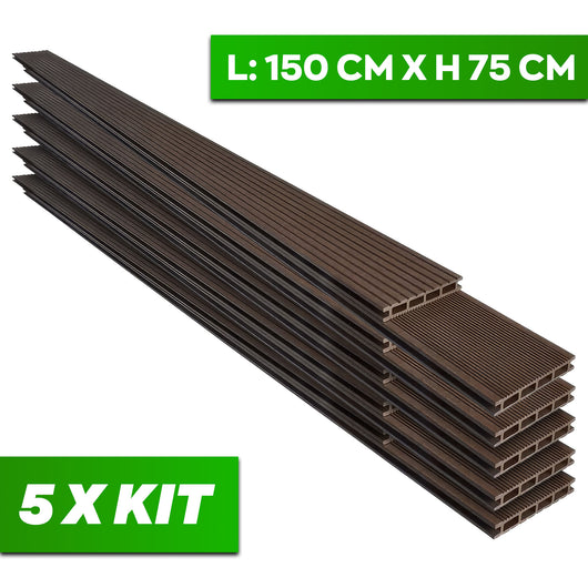 Kaido - Set di 5 Doghe Pavimento da Esterno 150x75 cm per Giardino Patio Terrazza in WPC Teak