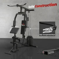 Stazione Fitness Multifunzione per Allenamento a Casa e Professionale in Acciaio, 148x108x207 cm, Nero