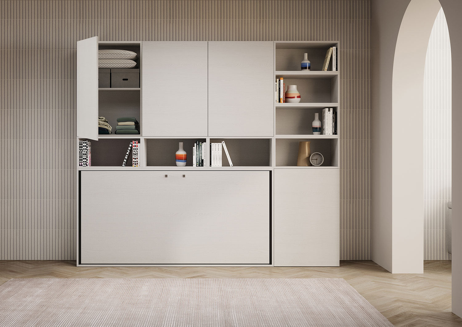 Letto Kando singolo Bianco Frassino composizione E con materasso