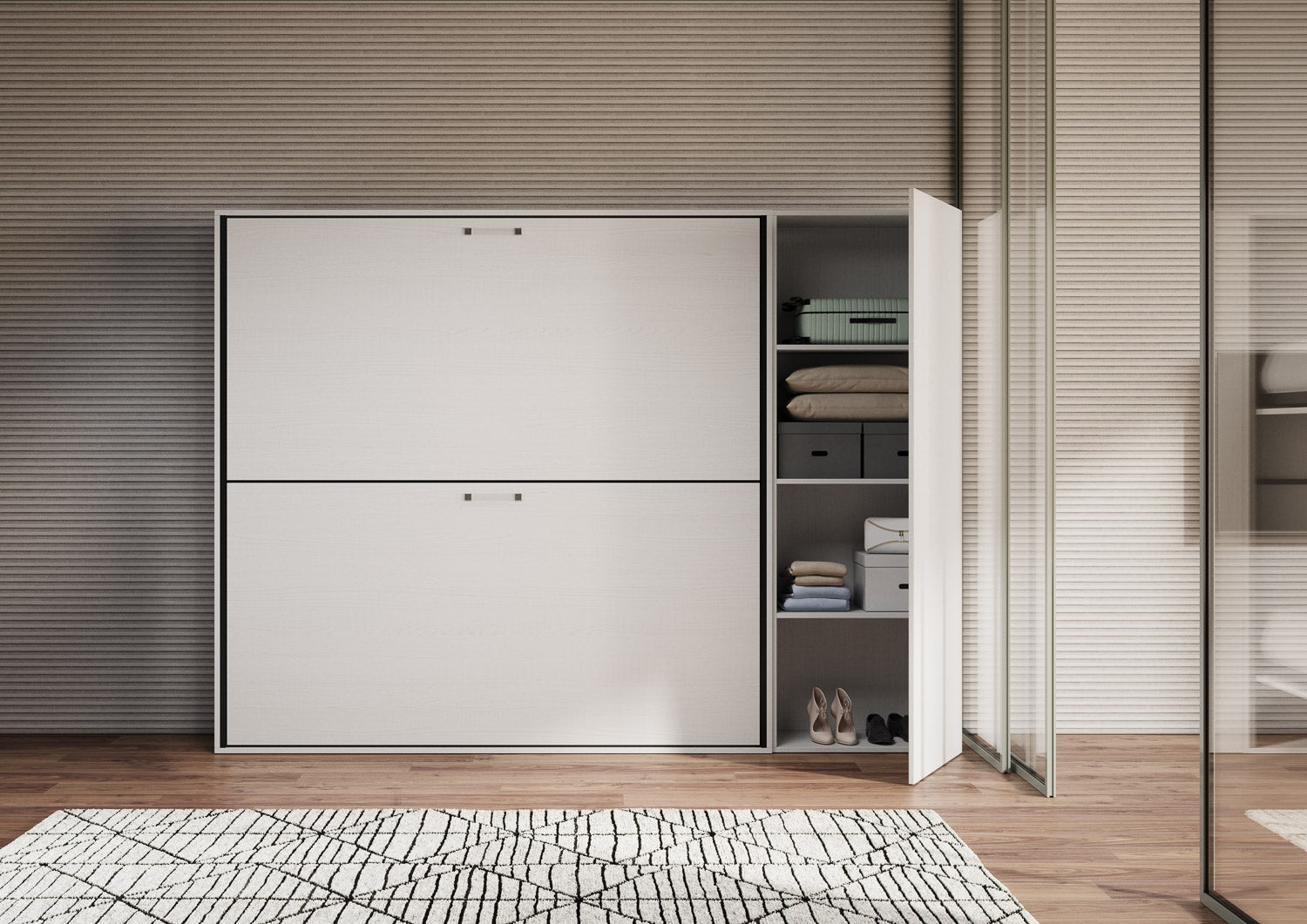 Letto Kando doppio Bianco Frassino composizione H con materassi