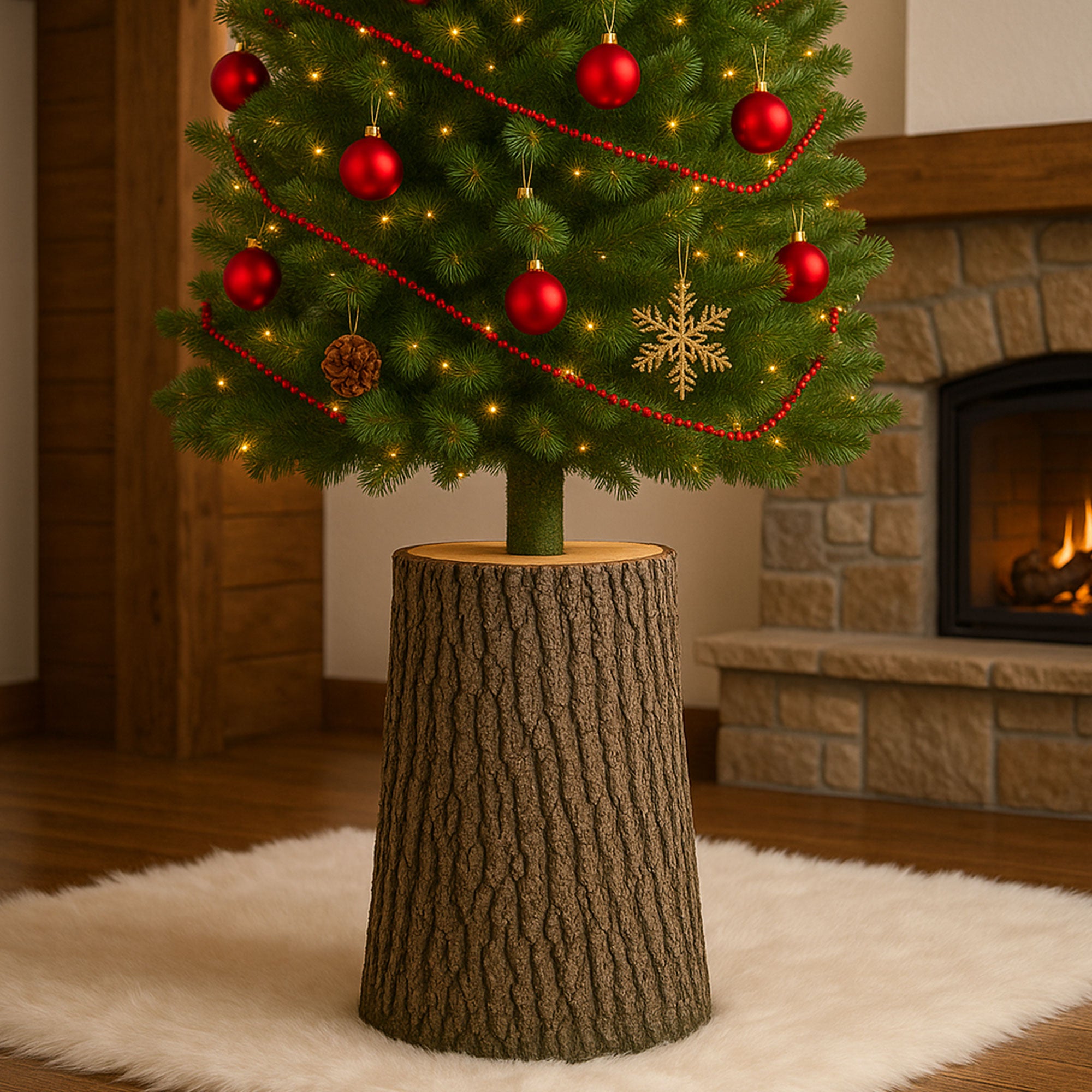 Kawaki M - Base a Tronco per Albero di Natale da 120 a 180 cm H46,5 cm Effetto Corteccia Realistico