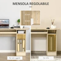 Scrivania da PC per Ufficio con Scaffali, Cassetti e Ripiano Testiera in Legno, 125x60x74cm