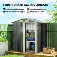 Casetta da Giardino Porta Attrezzi in Acciaio, Tetto inclinato e 4 Prese d'Aria, 152x132x188cm