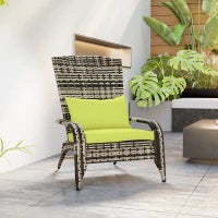 Sedia da Giardino Adironrack con Braccioli e Cuscini, Sedia in Rattan e Acciaio per Interni ed Esterni, 64x80x90 cm, Verde