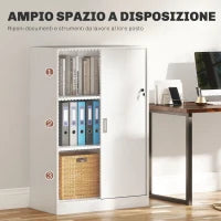 Armadietto da Ufficio a 3 Ripiani con 2 Chiavi di Sicurezza, in Truciolato, 80x40x120 cm, Bianco