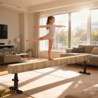 Trave Ginnastica Artistica con Altezza Regolabile e Piedini Antiscivolo, 226x31x59cm, Marrone