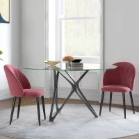 Set 2 Sedie da Pranzo in Velluto Imbottite con Gambe in Metallo, Rosso