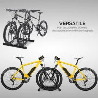 Rastrelliera da Terra per 2 Biciclette con Pneumatici fino 6.5 cm, Telaio Orientabile in Acciaio Nero, 60x54x57cm