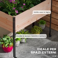 Fioriera da Giardino con Fori di Drenaggio e 4 Ruote, in Legno di Abete e Acciaio, 99x42x81 cm