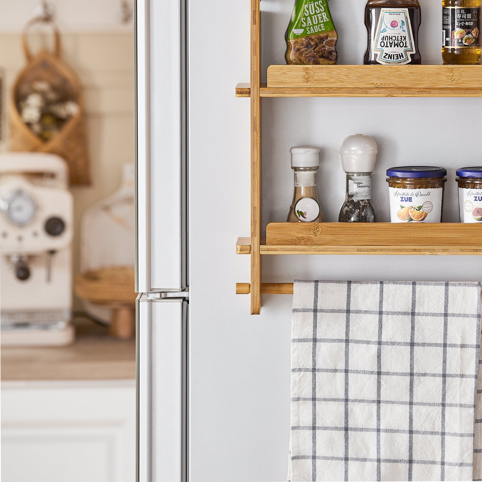 Pensile Cucina Portaoggetti da Appendere, Ripiani Regolabile L42*P10*A73cm, KCR03-N