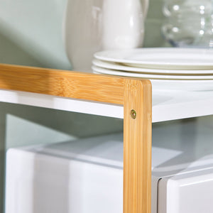 Mensola microonde Porta microonde Scaffale Cucina con 2 ripiani, 1 porta asciugamani e 1 cassetto mini ripiano portaspezie 55x35x49cm KCR07-WN