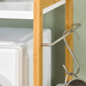 Mensola microonde Porta microonde Scaffale Cucina con 2 ripiani, 1 porta asciugamani e 1 cassetto mini ripiano portaspezie 55x35x49cm KCR07-WN