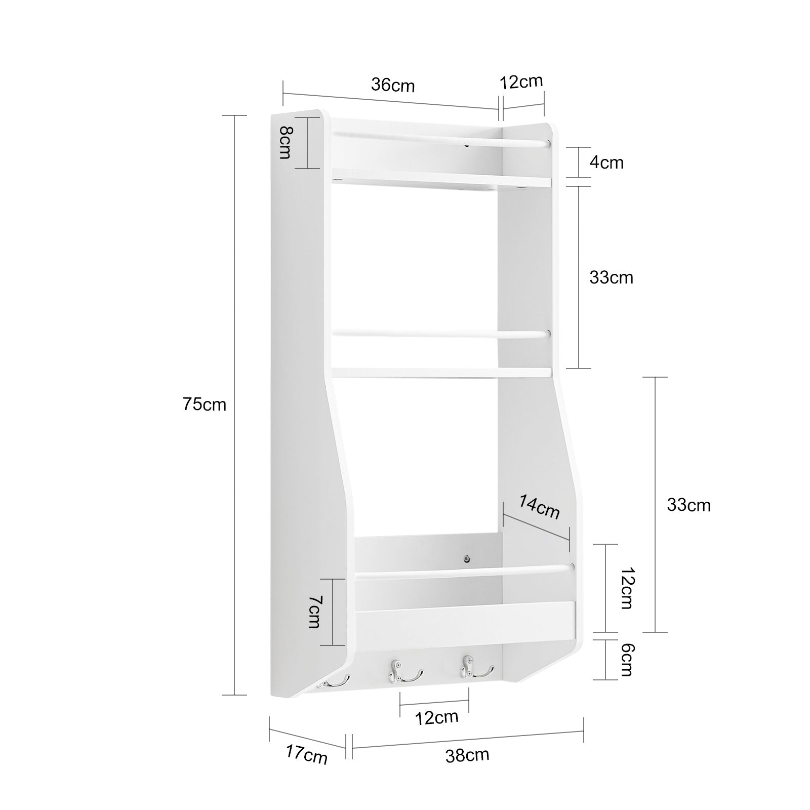 Mensola da parete Mensola salvaspazio da cucina 38x17x75cm Bianco KCR12-W