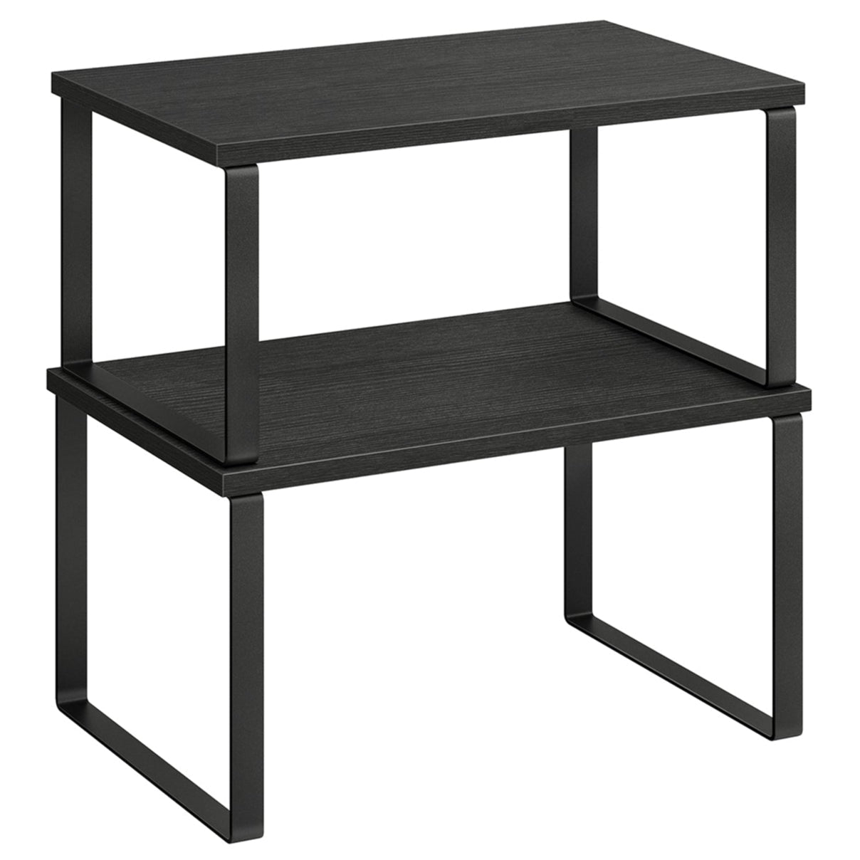 Set di 2 portaspezie organizer da cucina ripiani da banco ripiani per armadietti impilabili in metallo e bambù nero 12_0005823