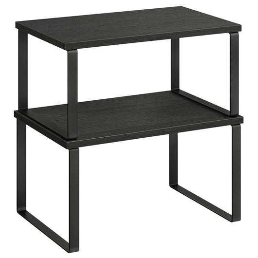 Set di 2 portaspezie organizer da cucina ripiani da banco ripiani per armadietti impilabili in metallo e bambù nero 12_0005823