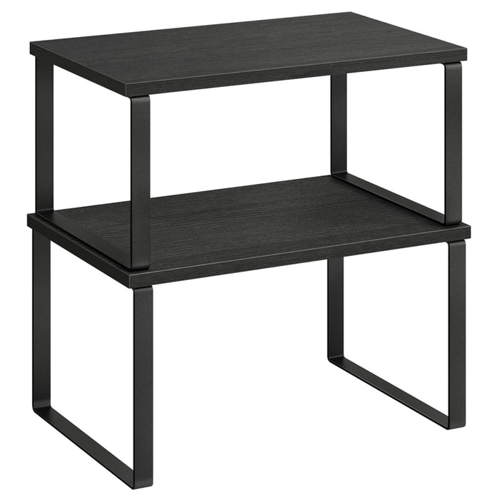 Set di 2 portaspezie organizer da cucina ripiani da banco ripiani per armadietti impilabili in metallo e bambù nero 12_0005823