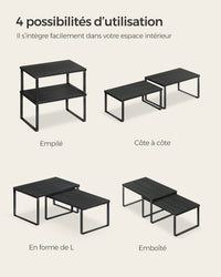 Set di 2 portaspezie organizer da cucina ripiani da banco ripiani per armadietti impilabili in metallo e bambù nero 12_0005823