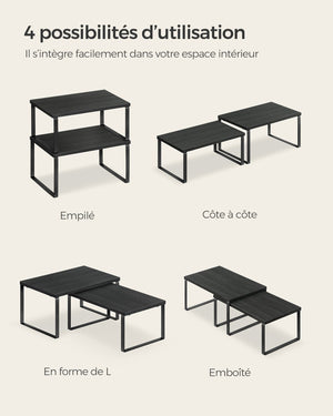 Set di 2 portaspezie organizer da cucina ripiani da banco ripiani per armadietti impilabili in metallo e bambù nero 12_0005823