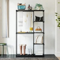 Guardaroba Portatile con 2 Aste e 6 Ripiani, in Tessuto non Tessuto, Plastica e Acciaio, 111x43x185 cm, Nero