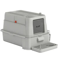 Lettiera per Gatti Chiusa da 80L con Vassoio Estraibile, in ABS e Acciaio Inox, 63x43x43 cm, Grigio Chiaro