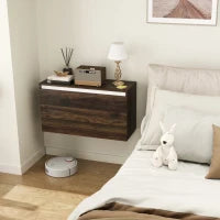 Comodino Sospeso con Cassetto Senza Maniglie e con Fissaggio a Parete, 80x30x45cm, Noce