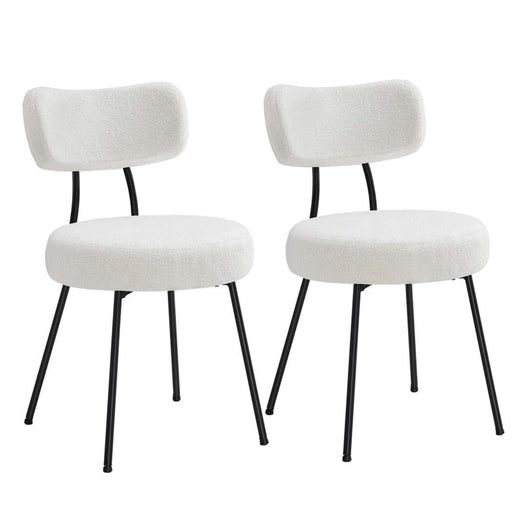 Set di 2 sedie da pranzo in tessuto felpato con schienale curvo sedie da cucina imbottite struttura in acciaio tavolo da toeletta moderno per soggiorno bianco 12_0004987