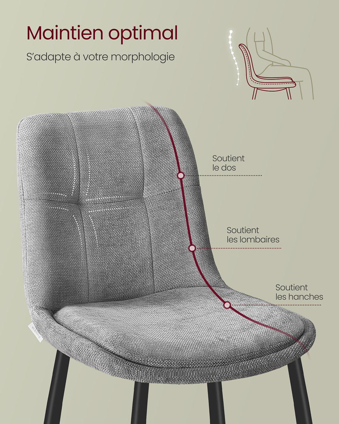 Set 2 sedie da pranzo imbottite sedia da cucina in ciniglia fino a 120 kg doppio cuscino gambe in metallo moderne per sala da pranzo cucina grigio 12_0006212